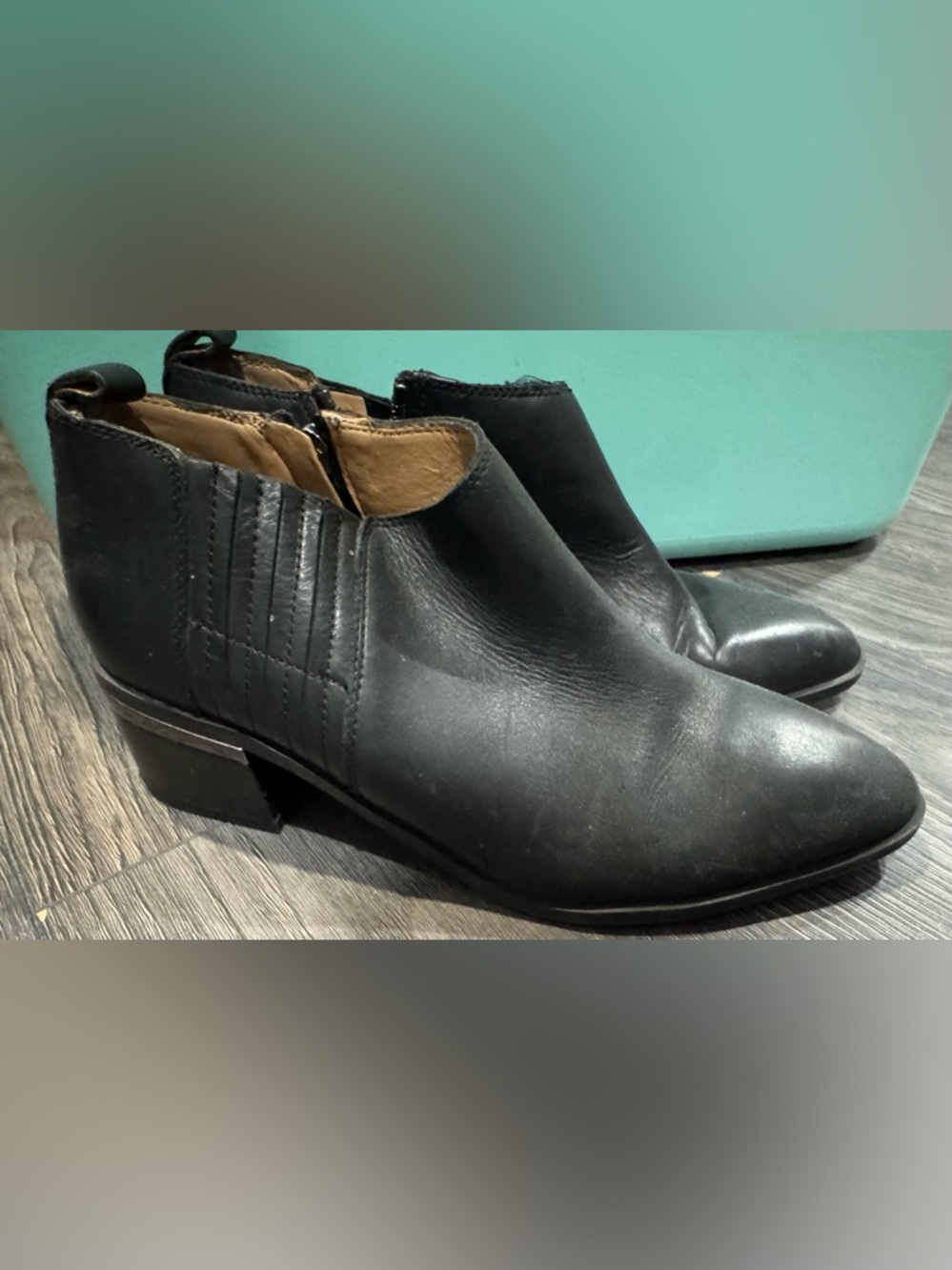Franco Sarto leather Black Arden Booties ankle chelsea boots metal pointed US7